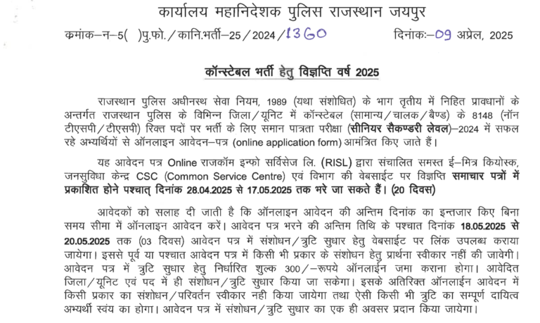 Rajasthan Police Constable Exam Date 2025